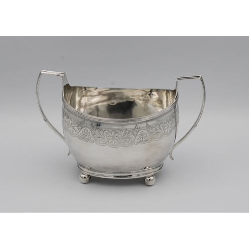 389 - A George III silver sugar basinWilliam Bateman, London, 1819, of oval boat shaped form with reeded s... 