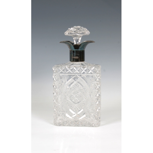 402 - A silver mounted cut glass decanterAtkin Brothers, Sheffield, 1933, initialed 'IJR', 24.9cm high.