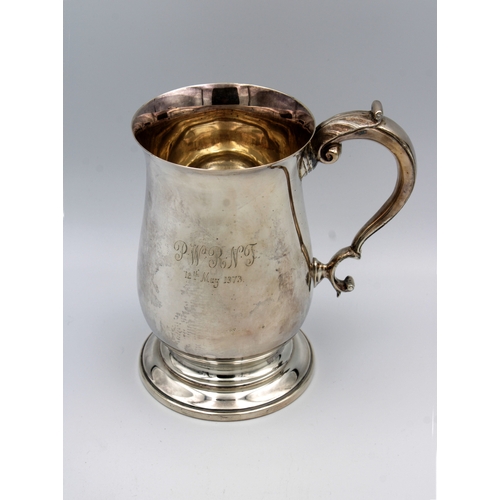 452 - A silver baluster tankardmaker's mark "BD", Sheffield,1972, engraved initials  and date 'P... 