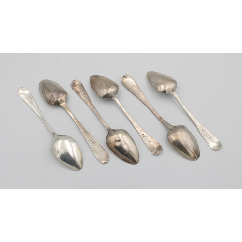 457 - Six Georgian bright cut silver teaspoonsLondon, terminals inscribed with initials 'IM' & dated 1808 ... 