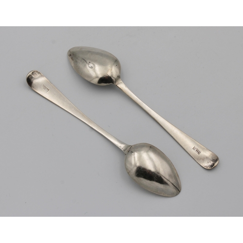 459 - A pair of Georgian Jersey silver Old English pattern teaspoonsCharles William Quesnel, contemporary ... 