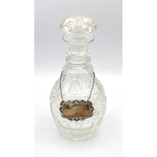 467 - An early 19th century cut glass decanter with a silver wine label "Port"Birmingham, maker'... 