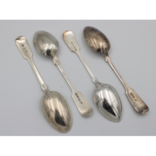 478 - Four silver fiddle pattern dessert spoonsto include one engraved to terminal 'GRAND HAVRE ~ REGATTA ... 