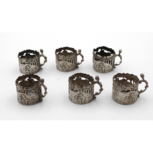 481 - A set of six Victorian silver glass holdersWilliam Comyns & Sons Ltd, Birmingham, 1898, having repou... 