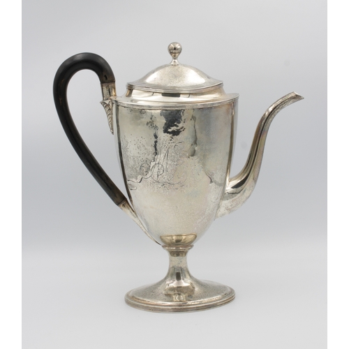 500 - A George III silver coffee potJohn Langlands II, Newcastle, 1796, urn shaped neo classical form, bal... 