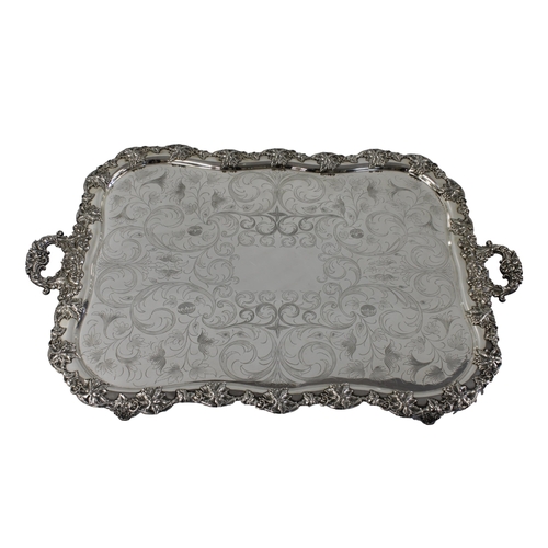 509 - A Superb quality Victorian silver plated twin handled tray of massive proportionsof shaped rectangul... 