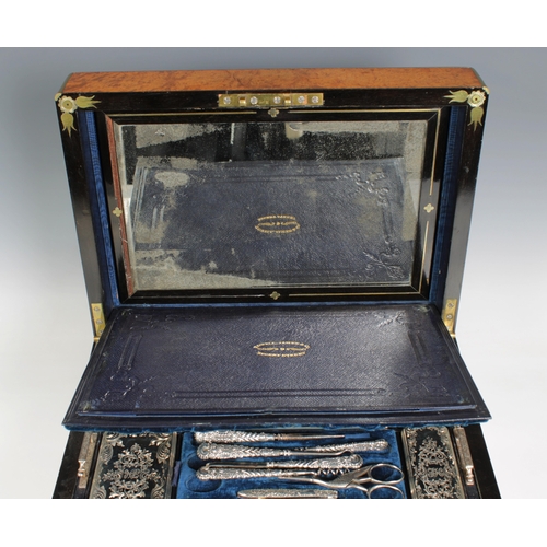 513 - A Victorian ladies silver-fitted brass mounted travelling vanity caseby Howell, James & Co. Regent S... 