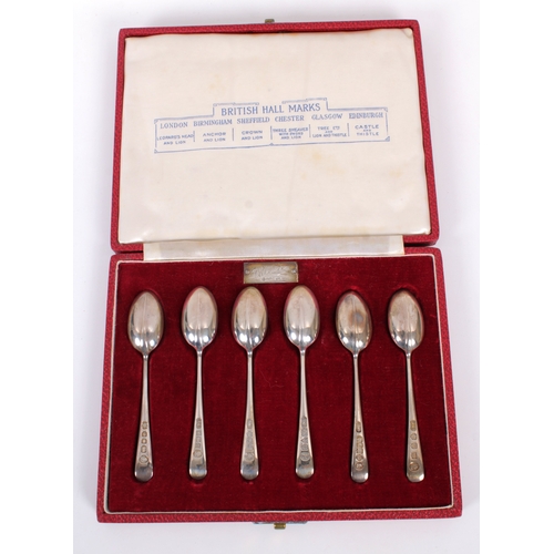 522 - An unusual presentation set of six silver tea spoons celebrating "British Hall Marks"each ... 