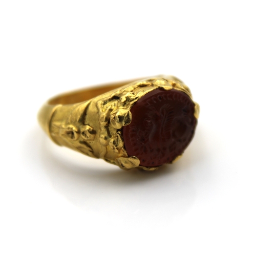 584 - A 22ct yellow gold & cornelian intaglio ringsize P, tested.