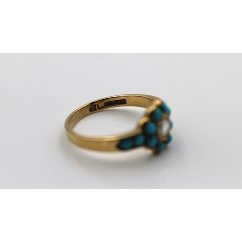 609 - An 18ct gold  turquoise & diamond cluster ringsize N«.