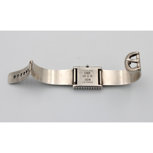 739 - A Roy King sterling silver bracelet watchRoy Cecil King, London, 1975, Roman numerals, blue stone wi... 