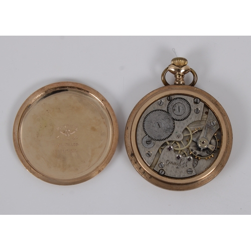 758 - An American rolled gold open face pocket watch by Fortune A.W.C.Coengine turned screw case, white en... 