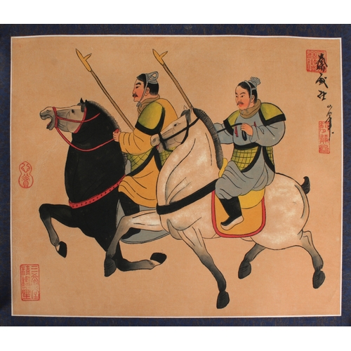 779 - A group of Chinese scroll paintingsLikely 19th Century, Soldiers on Horseback, signed with seal mark... 