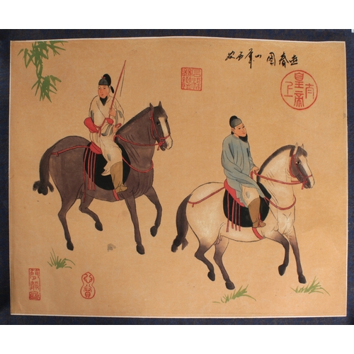 779 - A group of Chinese scroll paintingsLikely 19th Century, Soldiers on Horseback, signed with seal mark... 