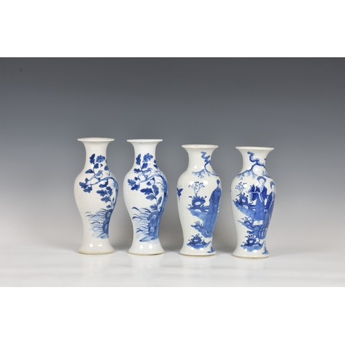 790 - Two pairs of Chinese porcelain blue and white vases20th century, baluster form, one painted with a c... 