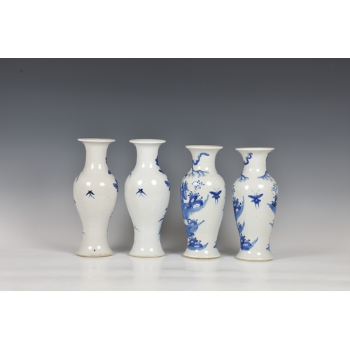 790 - Two pairs of Chinese porcelain blue and white vases20th century, baluster form, one painted with a c... 