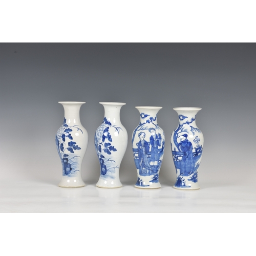 790 - Two pairs of Chinese porcelain blue and white vases20th century, baluster form, one painted with a c... 