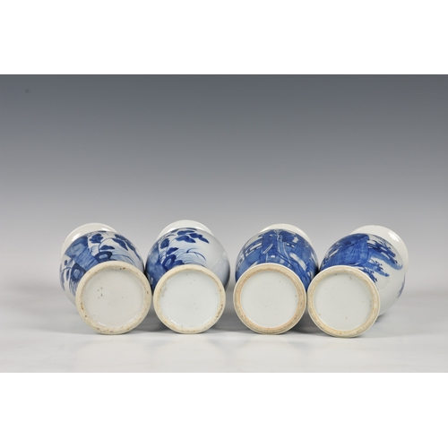 790 - Two pairs of Chinese porcelain blue and white vases20th century, baluster form, one painted with a c... 