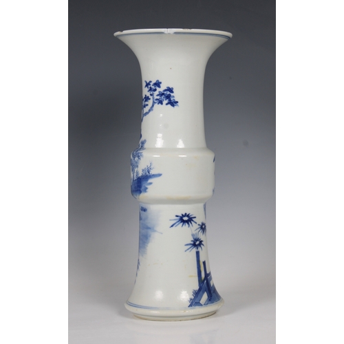 799 - A Chinese blue & white porcelain 'GU' vasedecorated with figures in landscape, four character underg... 