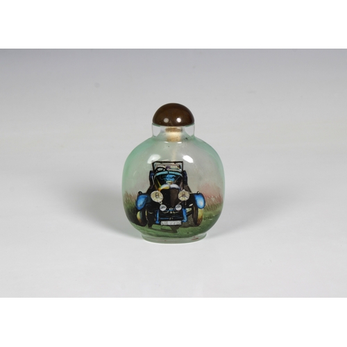 826 - A Chinese '1927 Bentley motor car' inside painted snuff bottlewith glass stoppper, inscribed on the ... 