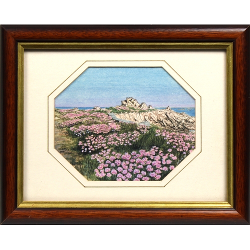 957 - Jan Smith (British, 20th Century)Sea thrift coastal scene & wild flower path, watercolour, signed & ... 