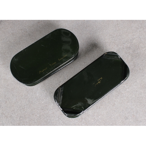 1050 - Two mid to late 20th century Russian lacquered boxesof oval form, hinged covers, both depicting hors... 