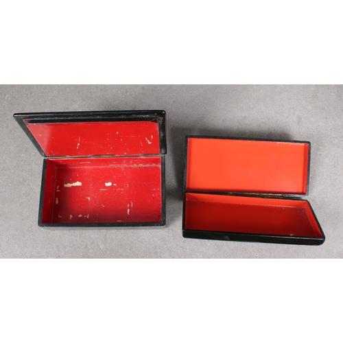 1055 - Two 20th century Russian Lacquered boxesof rectangular form, both with hinged covers, depicting troi... 