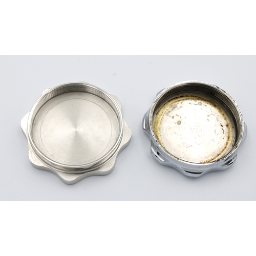 1068 - Two nickel plated Bentley fuel tank caps8.5cm. diameter. (2)