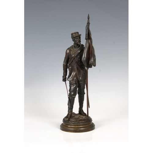 1089 - Charles Anfrie (1833-1905)'Quand On Voudra' a bronze statue of a soldier with flag, signed to base,r... 