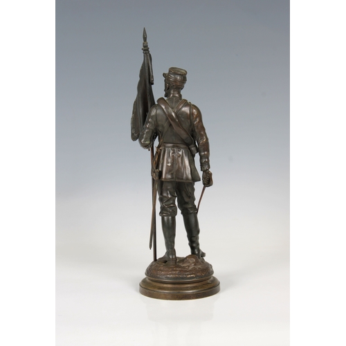 1089 - Charles Anfrie (1833-1905)'Quand On Voudra' a bronze statue of a soldier with flag, signed to base,r... 