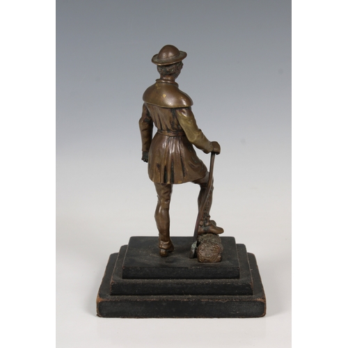 1091 - An Austrian Bronze Figure of a woodcutterunmarked, raised on wooden stepped square plinth, 20cm. hig... 