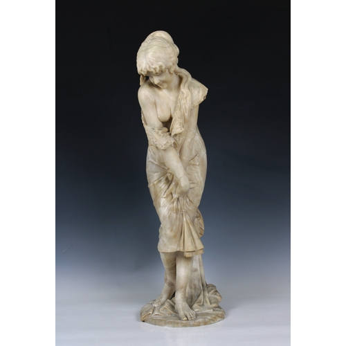 1093 - Attributed to Cesare Lapini (Italian, 1848-1893)carved white marble figure of 'La Sorpresa' (the Sur... 