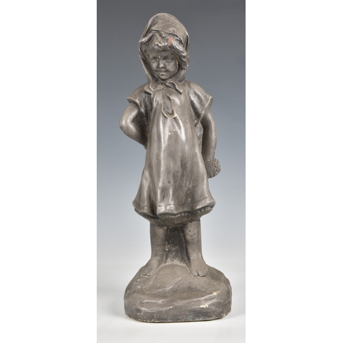 1098 - A composite stone figure of a little girlpainted to look like lead, 18 3/8in. (46.7cm.).