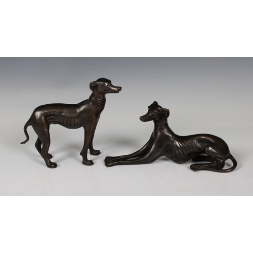 1101 - A pair of European, early 20th century, patinated bronze greyhounds20.5cm. long, 14cm. high.