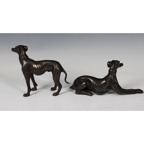 1101 - A pair of European, early 20th century, patinated bronze greyhounds20.5cm. long, 14cm. high.