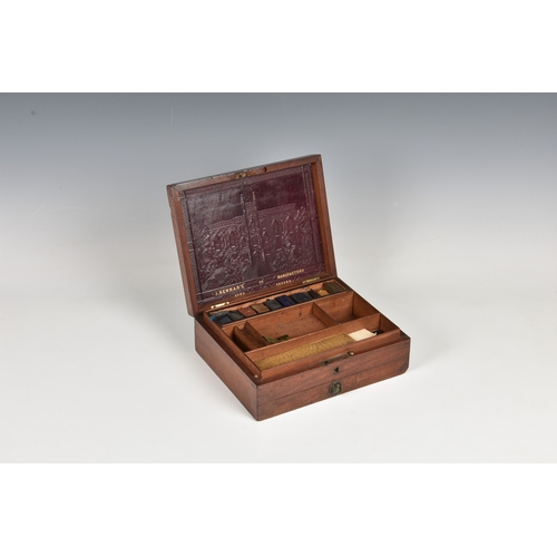 1115 - A Victorian artist's paint boxmahogany box with a single drawer, with a tolled leather insert to lid... 