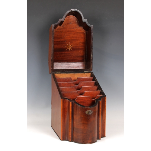 1126 - Mahogany George III serpentine front knife box with original fitted interior and mountscross banded ... 