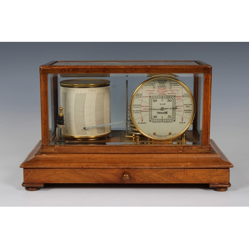 1130 - A 1930's drum barograph and aneroid barometer by Short & Mason, Londonthe lift off mahogany case wit... 