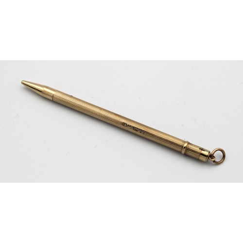 1131 - A 9ct Gold Propelling Pencil with Engine Turned CaseCohen & Charles, Birmingham, 1956, 8«cm. long.