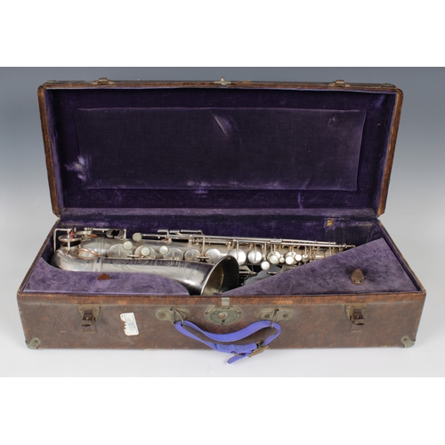 1164 - A Selmer silver plate alto saxophone - the engraved bell with serial number 14259, in fitted case.