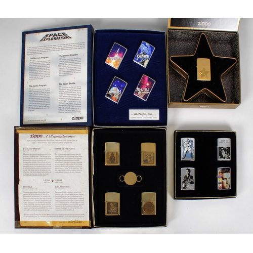 1180 - A collection of Zippo lighters - Comprising of a cased commemorative set, commemorating 'Space Explo... 