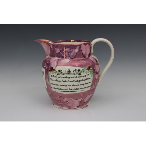 2001 - A 19th Century Sunderland lustre jug of Guernsey interest, of ovoid form, inscribed 'Mrs Mauger, Gue... 