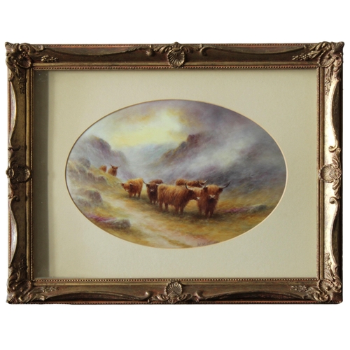 2015 - A hand painted convex ceramic tile by ex Royal Worcester artist Milwyn Holloway of highland sheep, i... 