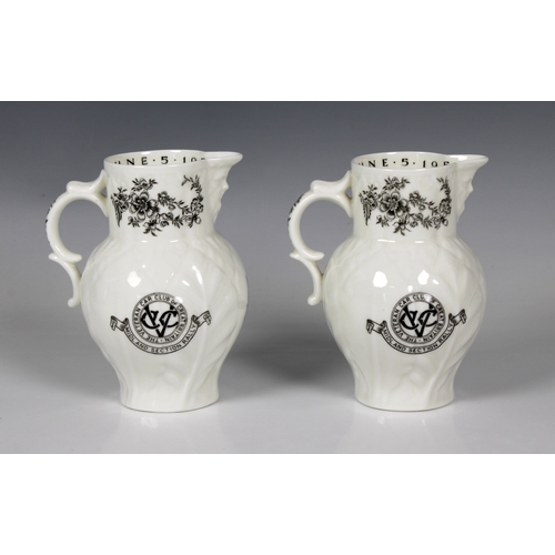 2028 - A pair of Royal Worcester porcelain milk jugs, commemorating The Veteran Car Club of Great Britain M... 