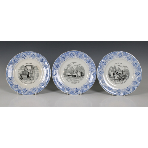 2031 - Three Saint Amande et Hamage (Nord) S Anonyme ceramic plates, Les Automobiles humerous moments Nos.2... 