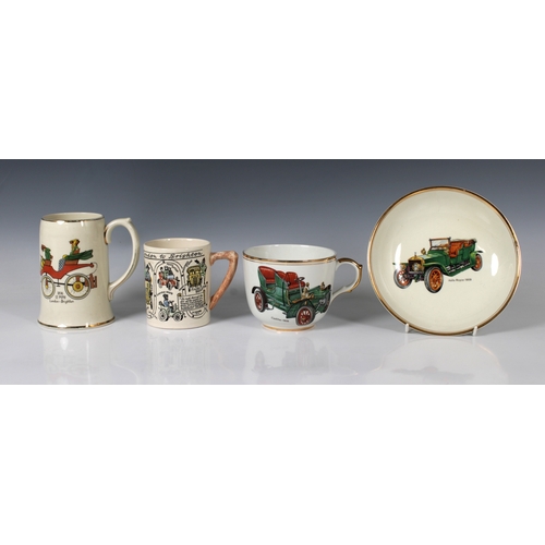 2032 - A Sheriden, Staffordshire, earthenware cup & saucer of large proportions, featuring a Cadillac 1906 ... 