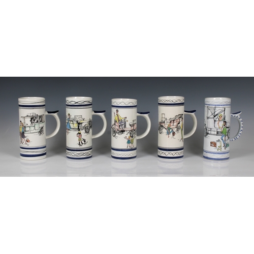 2033 - Five Cinque Ports Pottery Ltd, The Monastery Rye, pottery tankards, London to Brighton series, facto... 