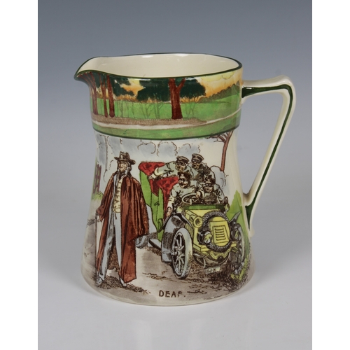 2043 - A Royal Doulton motoring "Series Ware" ceramic jug titled "Deaf", 1905-1928, han... 