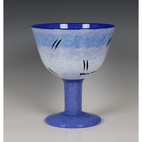 2129 - A Kosta Boda art glass footed bowl, "Open Minds", blue and mottled white cased glass with ... 