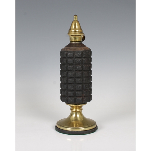 2156 - Trench Art - An unusual table lighter or burner, fashioned with a large  Austrian 'Zeitzunder' (time... 